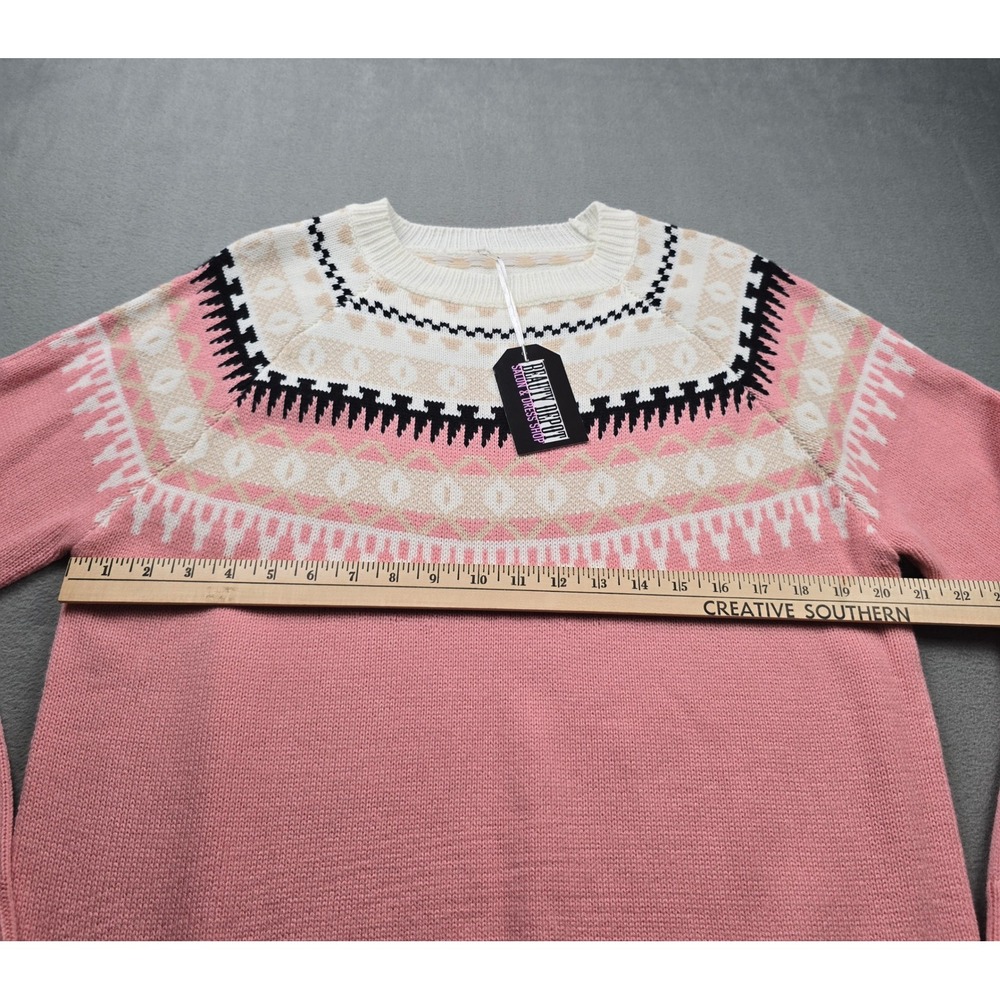 Womens Pink Creme Aztec Print Knit Pullover Sweater Size L New - Picture 3 of 7